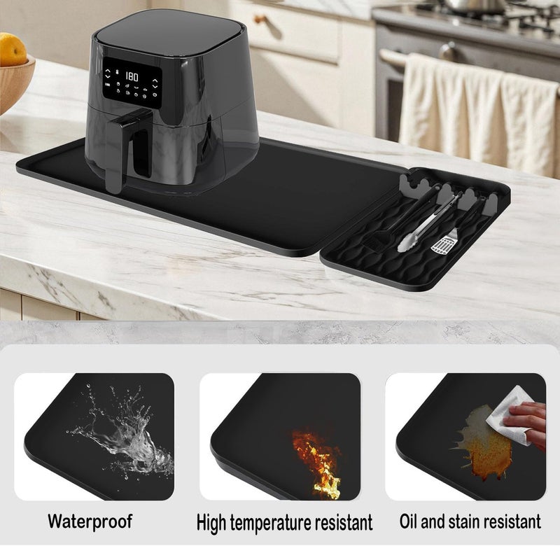 ZJSTRO Silicone Heat Resistant Mats for Countertop,25.59''x15.75''Air Fryer Mat with Kitchen Accessories Holder Pad Compatible with Ninja,Microwave Oven,Coffee Maker,Cosor Kitchen Countertop Protector - Image 4